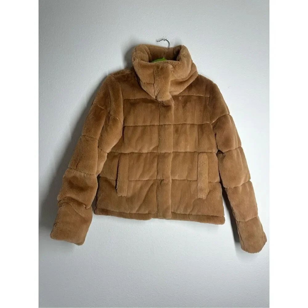Abercrombie & Fitch Faux Fur Puffer Jacket Size L Brown